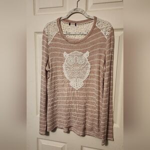 Women's Lace Owl Top - Tan